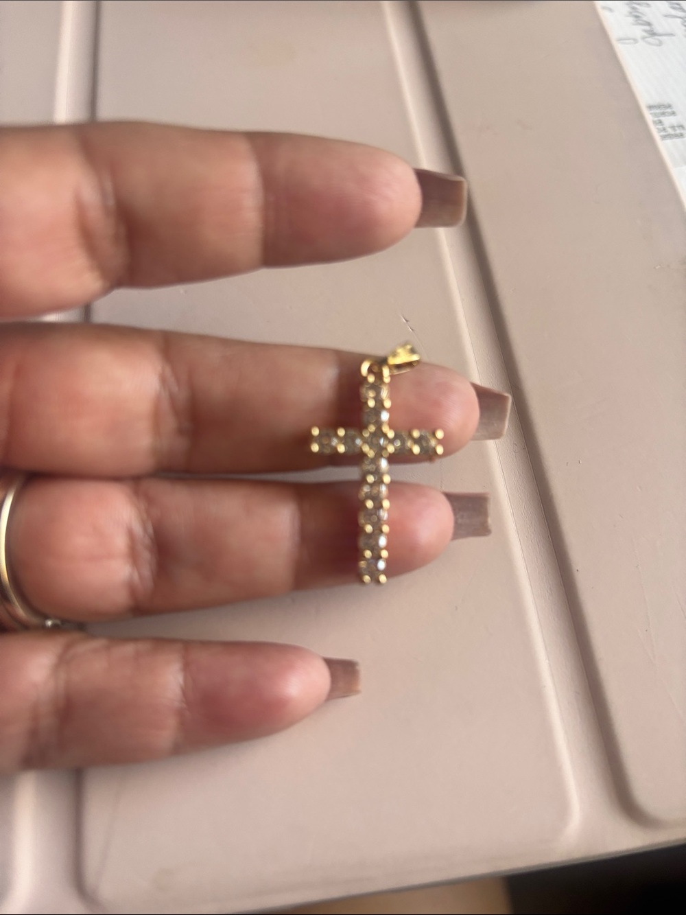 Gold Cross Pendant with Clear Stones - Women Jewelry